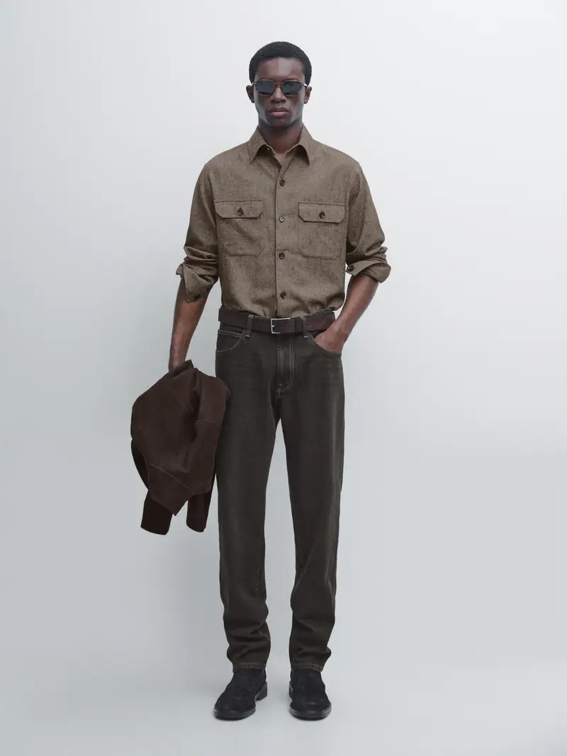 Giacca Camicia Con Tasche In Misto Lana - Marrone - - Massimo Dutti - Maschile