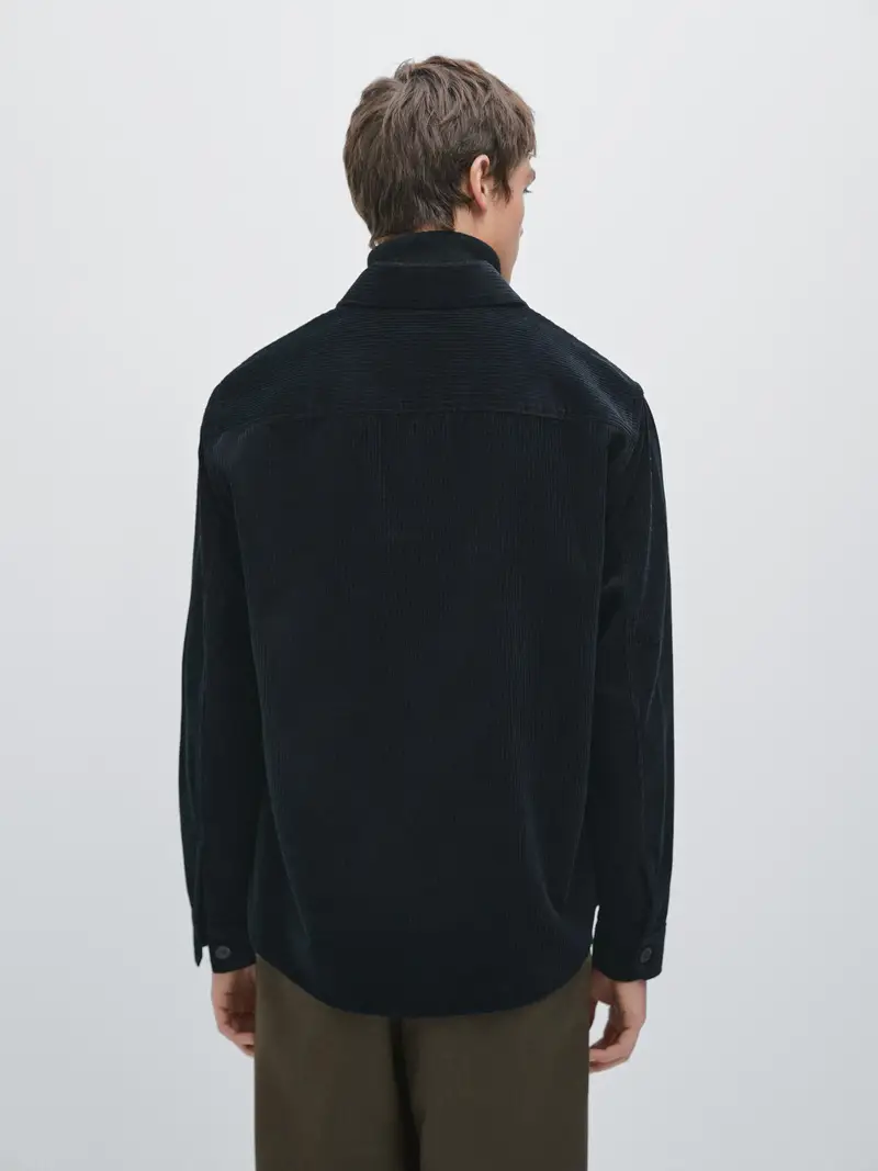 Giacca Camicia Con Tasche In Velluto A Costine - Blu Marino - - Massimo Dutti - Maschile