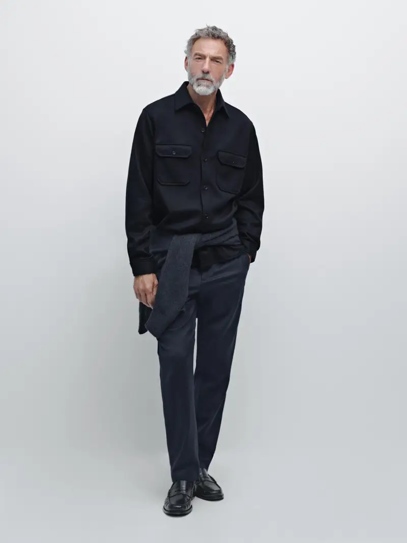 Giacca Camicia Con Tasche Sul Petto - Blu Marino - - Massimo Dutti - Maschile