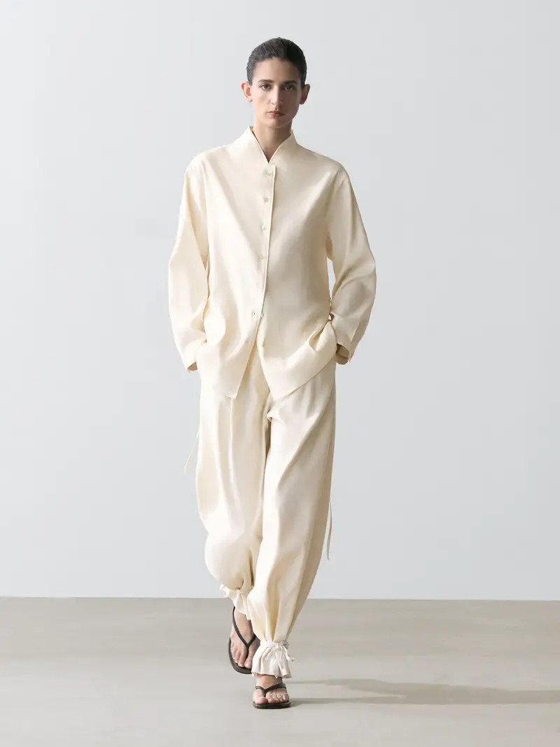 Giacca Camicia Fluida Con Dettaglio Collo - Ecru - - Massimo Dutti - Femminile