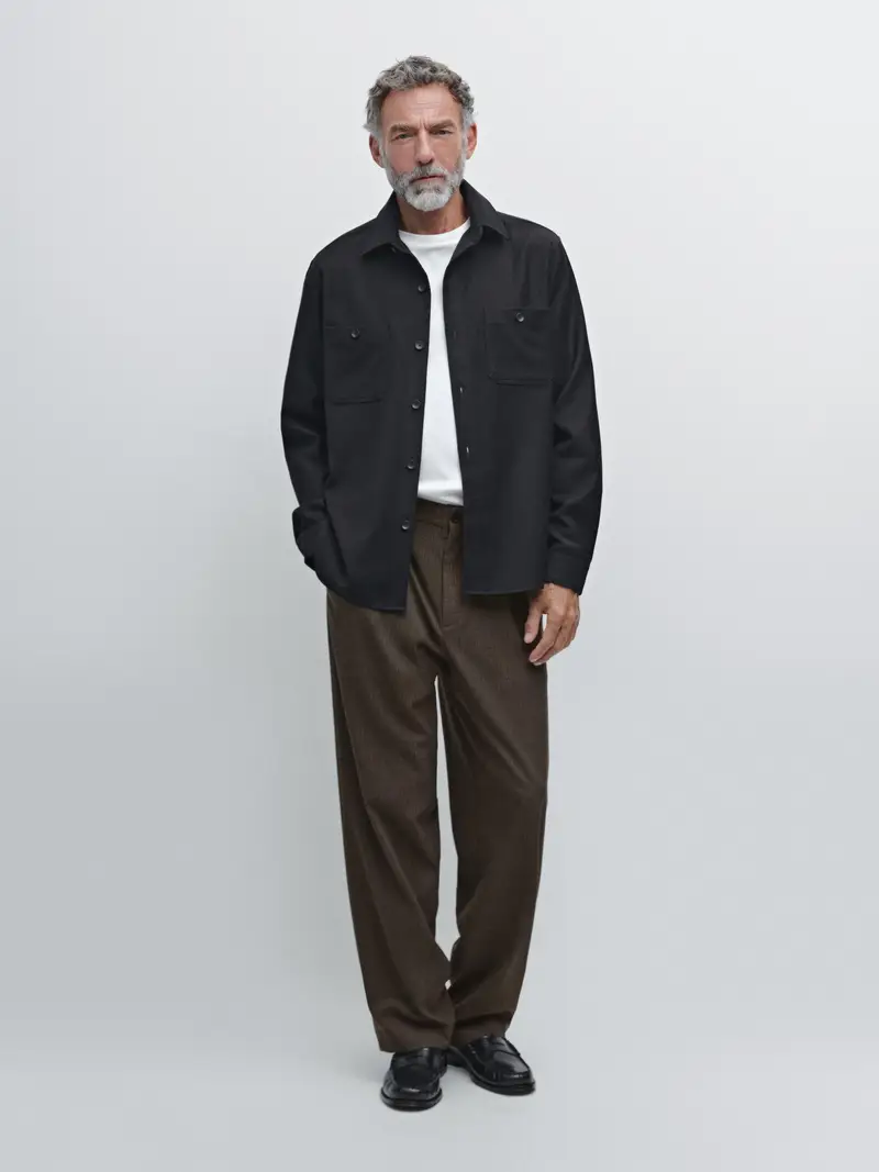 Giacca Camicia In Flanella 100% Lana - Blu Marino - - Massimo Dutti - Maschile