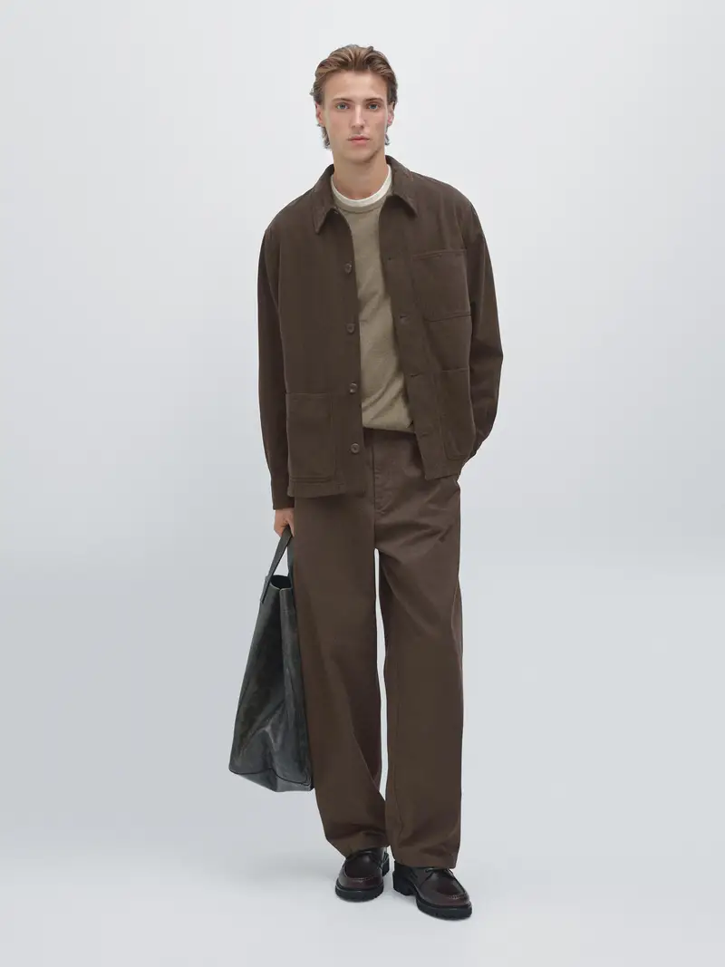 Giacca Camicia In Twill Con Tasche - Marrone - - Massimo Dutti - Maschile