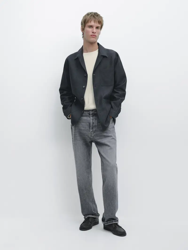 Giacca Camicia Lino Con Tasche - Azzurro - - Massimo Dutti - Maschile