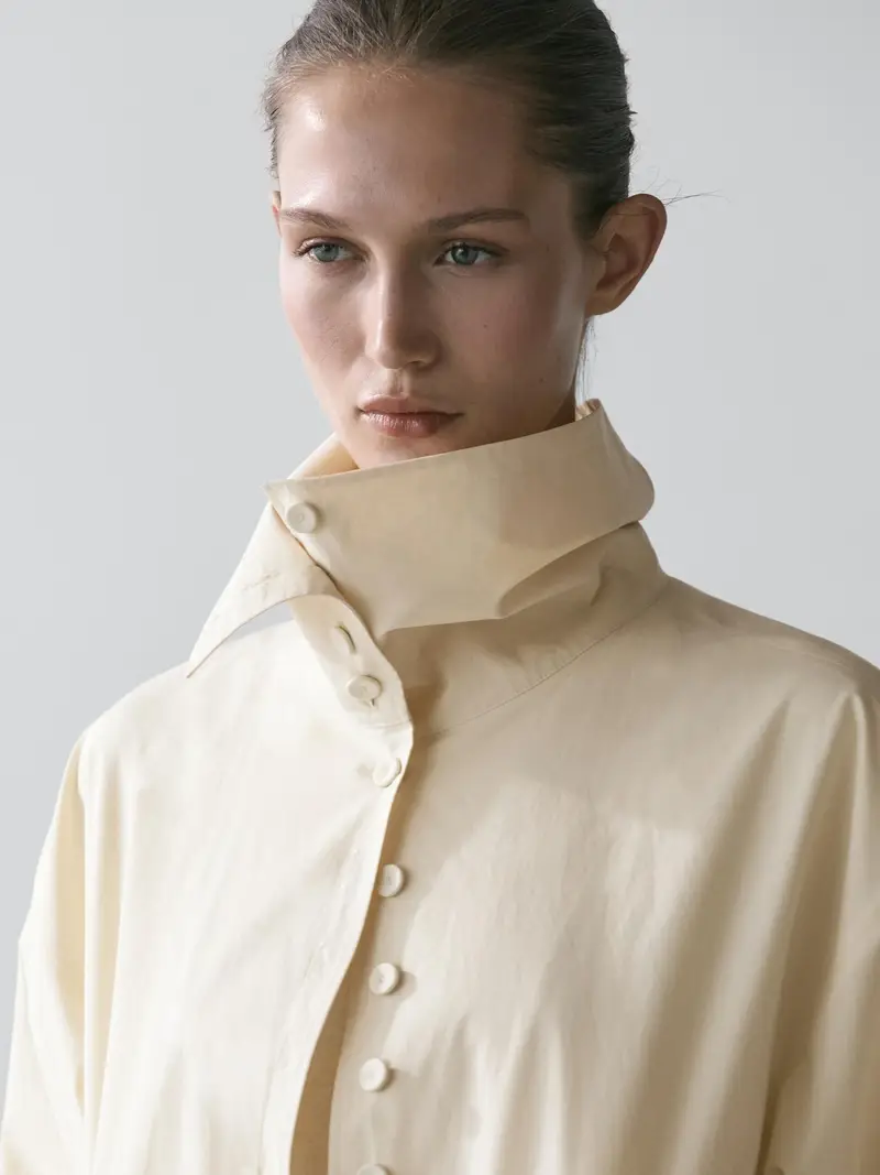 Giacca Con Bottoni 100% Cotone - Ecru - - Massimo Dutti - Femminile