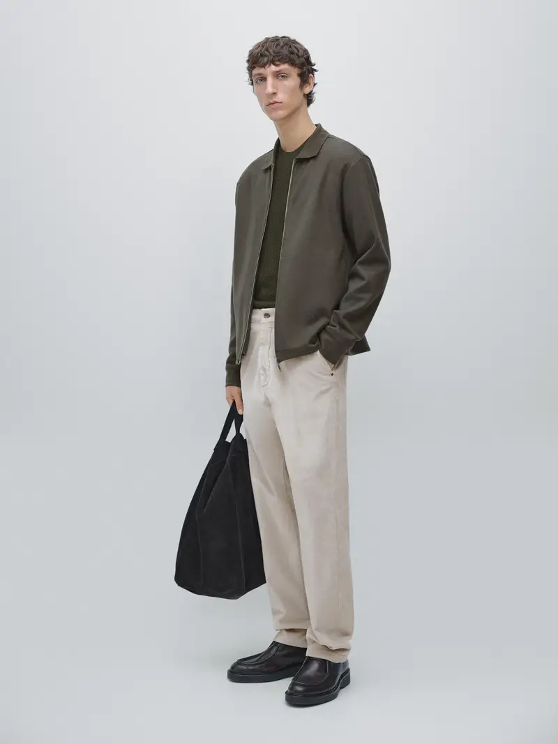 Giacca Con Cerniera E Colletto - Oliva - - Massimo Dutti - Maschile