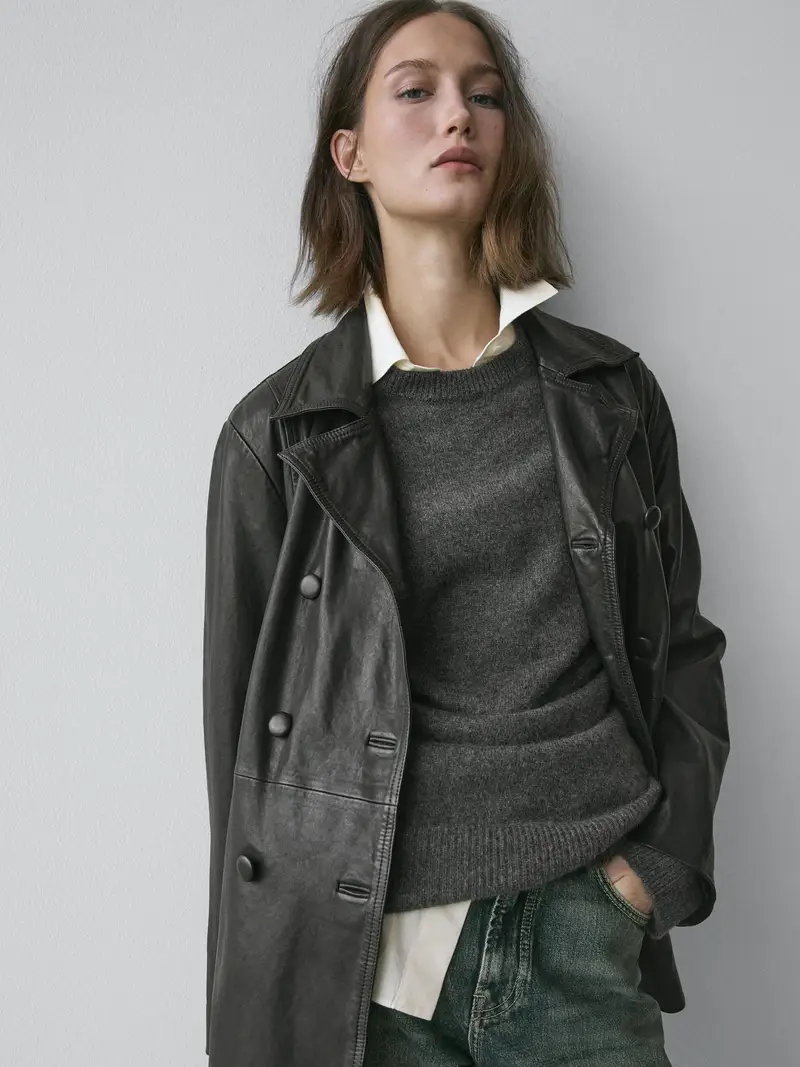 Giacca Con Cintura In Pelle Nappata - Nero - - Massimo Dutti - Femminile