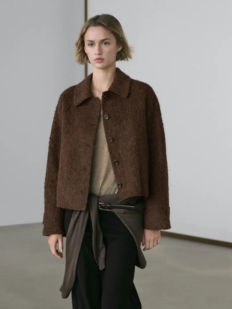 Giacca Con Colletto Chemisier In Lana E Alpaca - Verde - - Massimo Dutti - Femminile