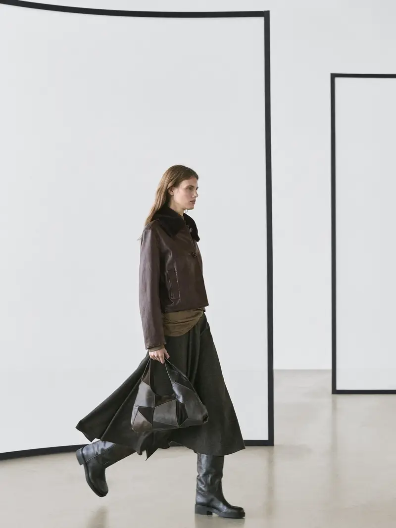 Giacca Con Colletto In Pelle Nappa - Marrone - - Massimo Dutti - Femminile