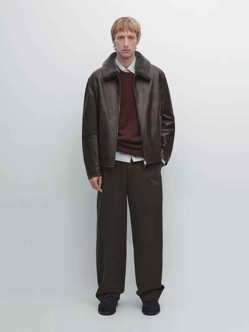 Giacca Con Colletto In Pelliccia E Finitura Nappata - Marrone - - Massimo Dutti - Maschile