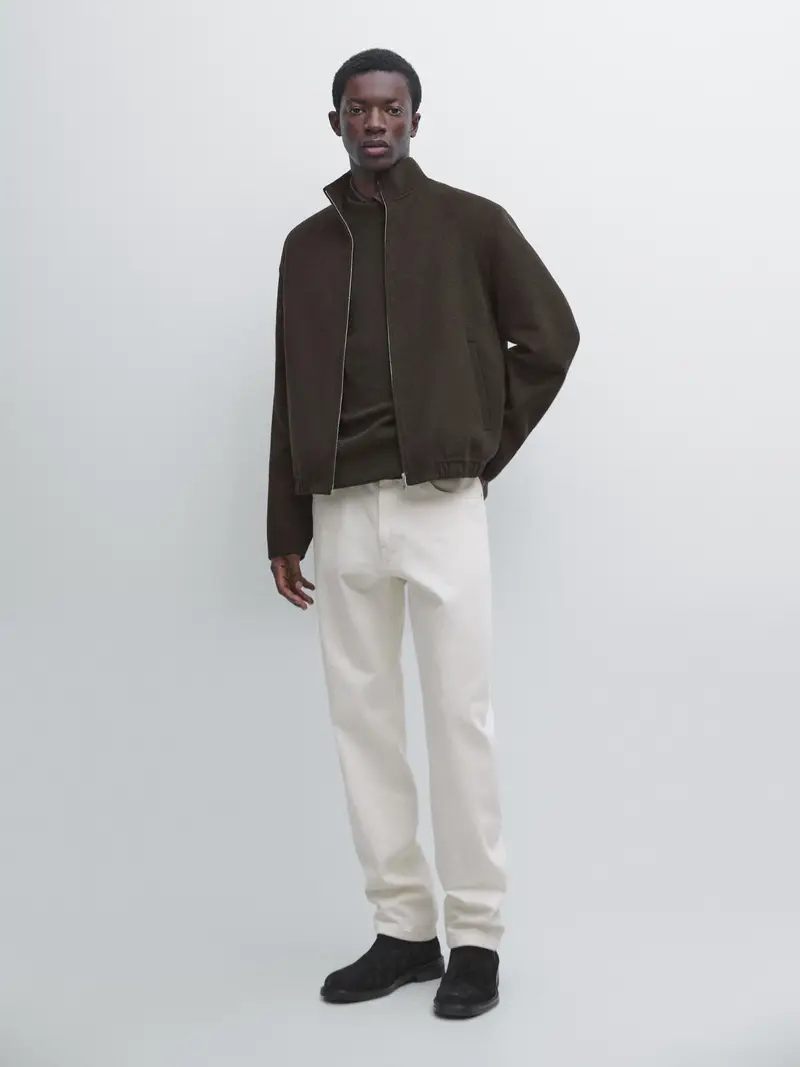 Giacca Con Collo Alto In Misto Lana - Cioccolato - - Massimo Dutti - Maschile