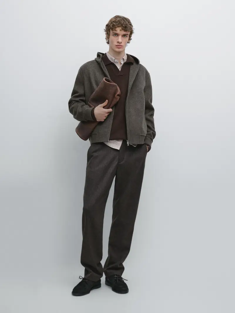 Giacca Con Doppio Cappuccio In Tessuto Misto Lana - Visone - - Massimo Dutti - Maschile