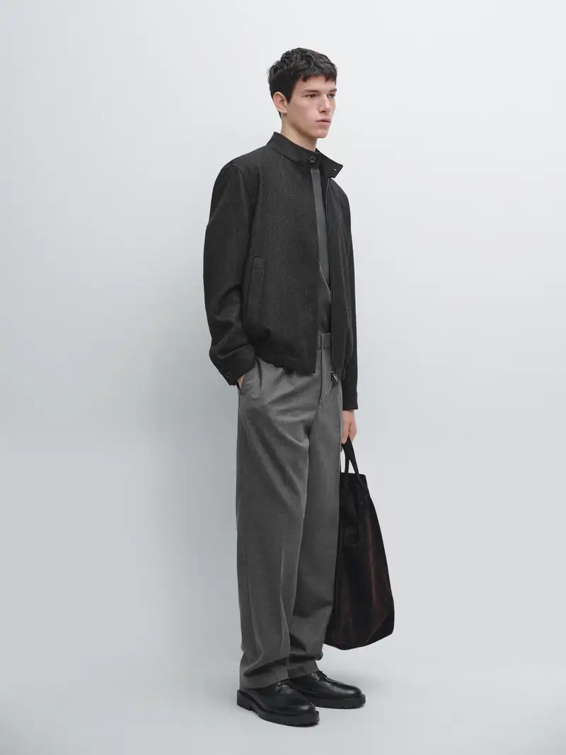 Giacca Con Motivo A Spina Di Pesce 100% Lana - Grigio - - Massimo Dutti - Maschile