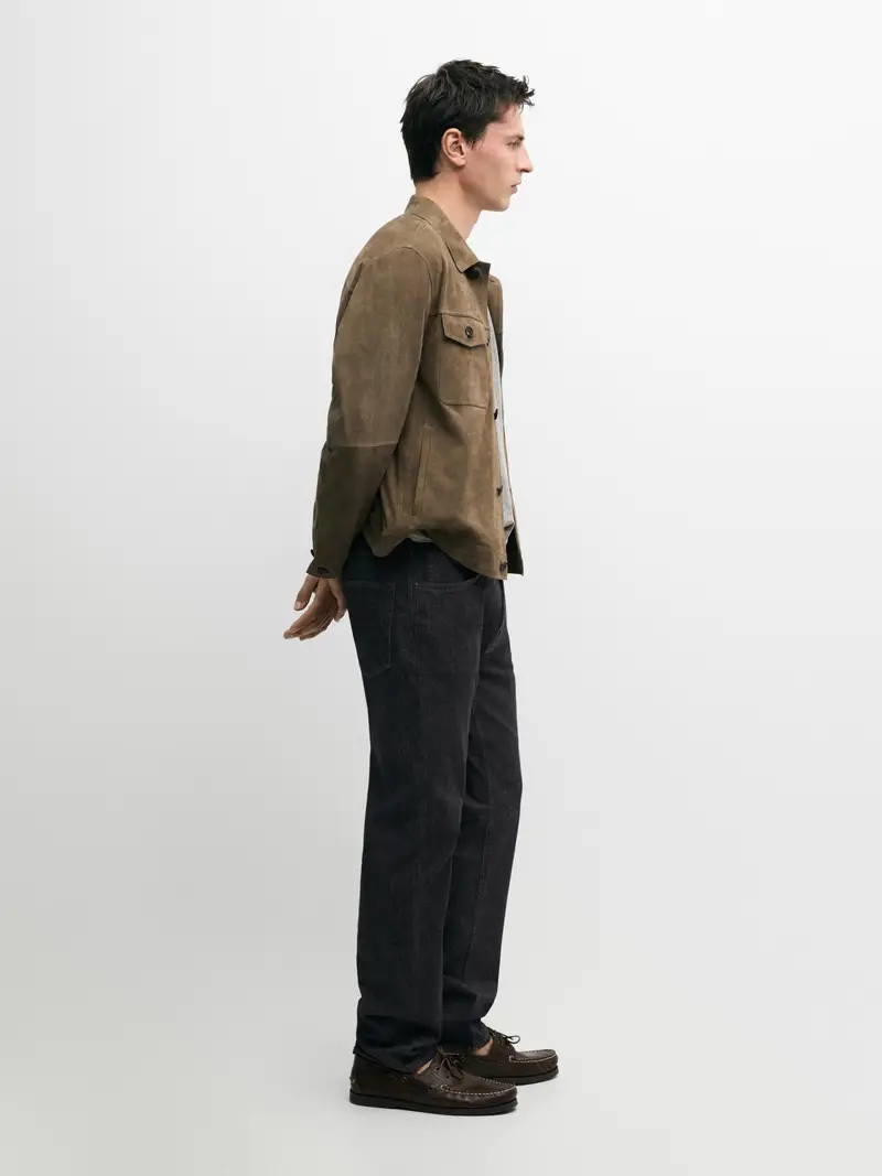 Giacca Con Tasche In Pelle Effetto Consumato - Verde Chiaro - - Massimo Dutti - Maschile