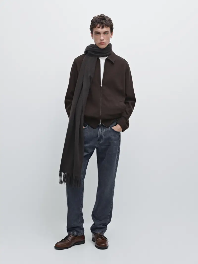 Giacca Corta In Misto Lana - Cioccolato - - Massimo Dutti - Maschile