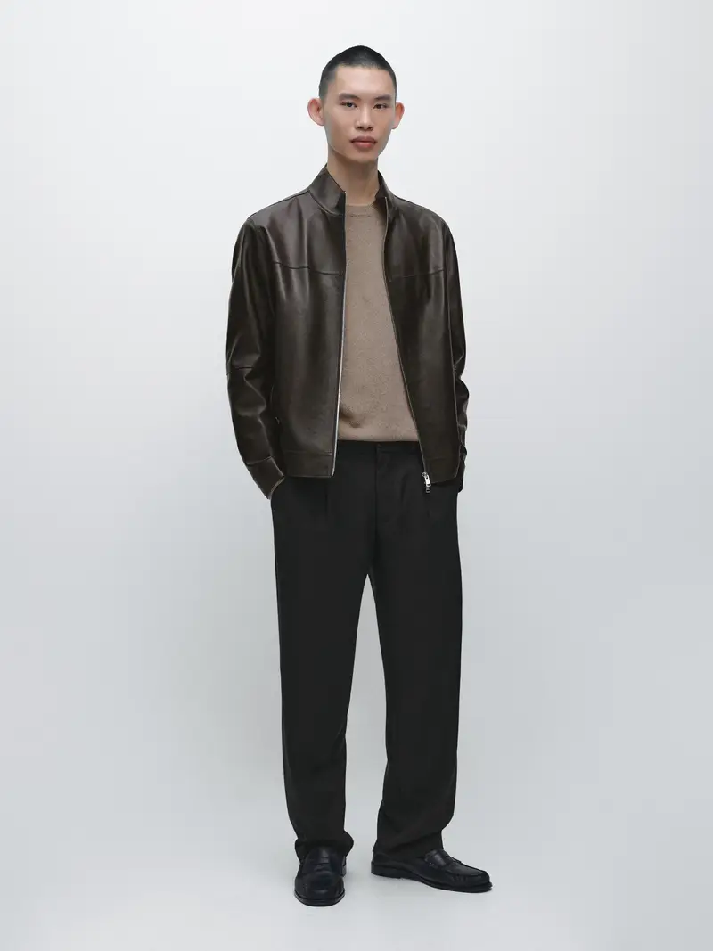 Giacca Effetto Consumato In Pelle Nappa - Marrone - - Massimo Dutti - Maschile