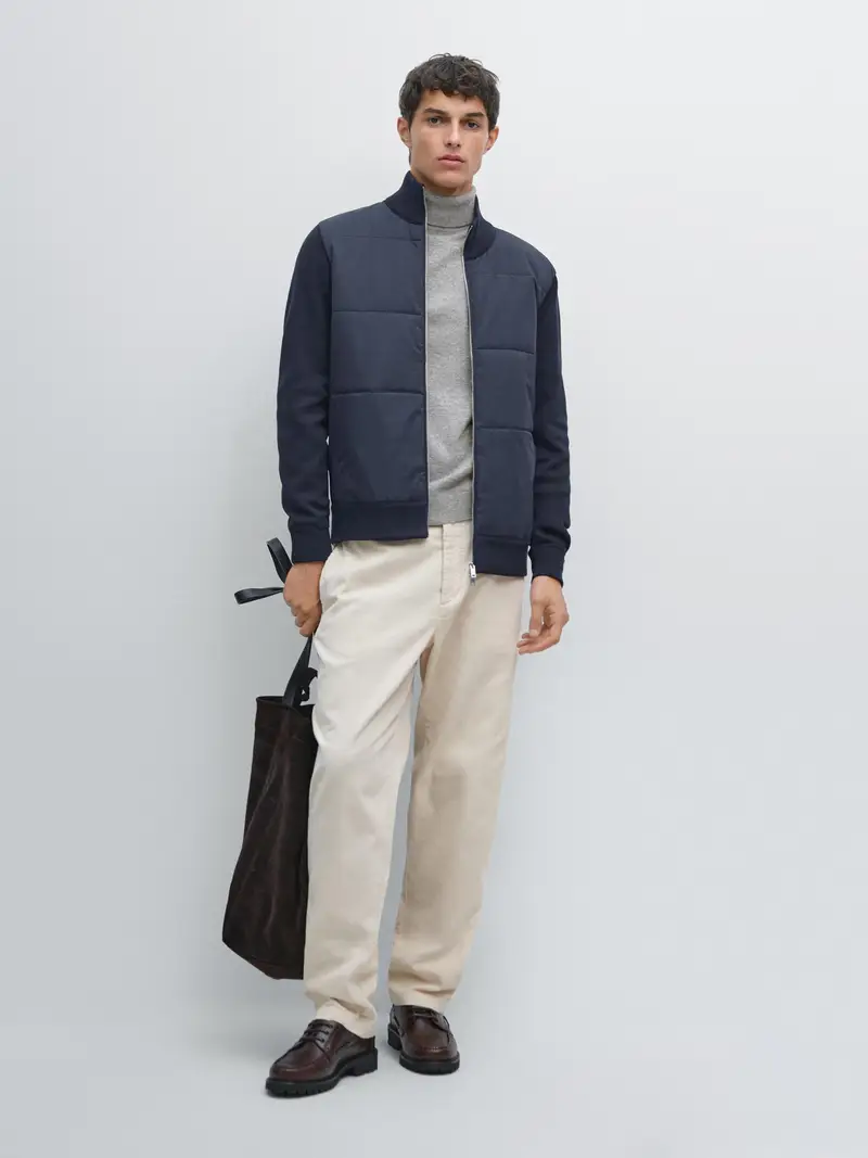 Giacca Imbottita Combinata In Maglia - Blu Marino - - Massimo Dutti - Maschile