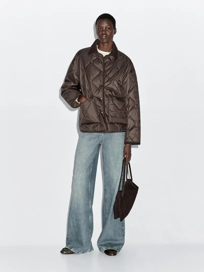 Giacca Imbottita Con Dettagli In Velluto A Costine - Bordeaux - - Massimo Dutti - Femminile