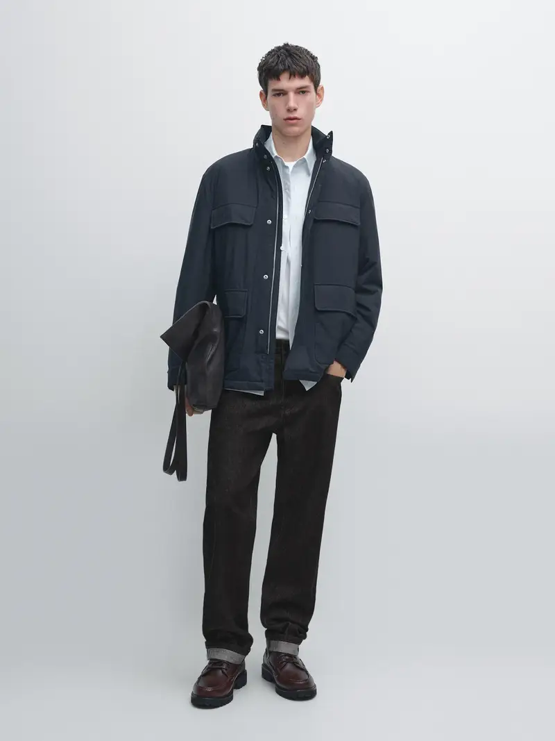 Giacca Imbottita Con Tasche Water Repellent - Blu Marino - - Massimo Dutti - Maschile