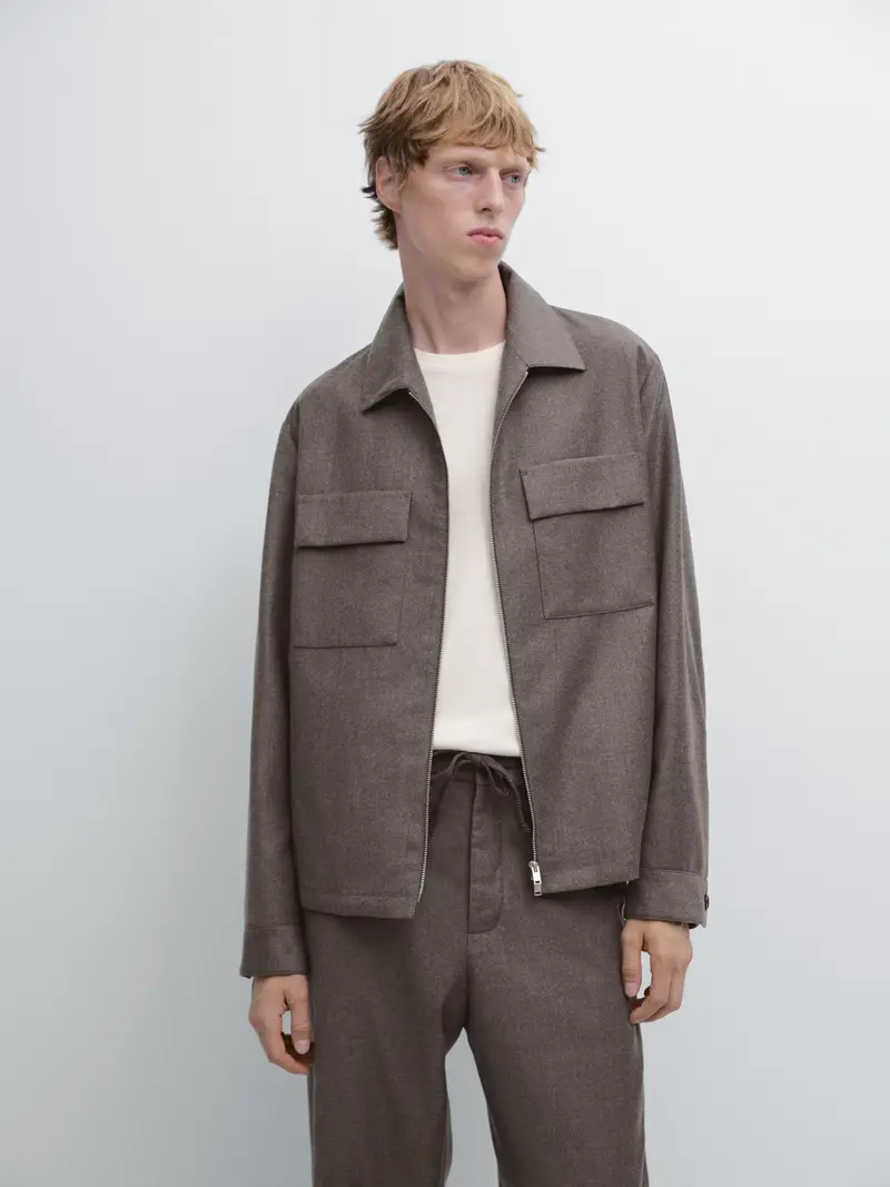 Giacca In Flanella 100% Lana - Visone - - Massimo Dutti - Maschile