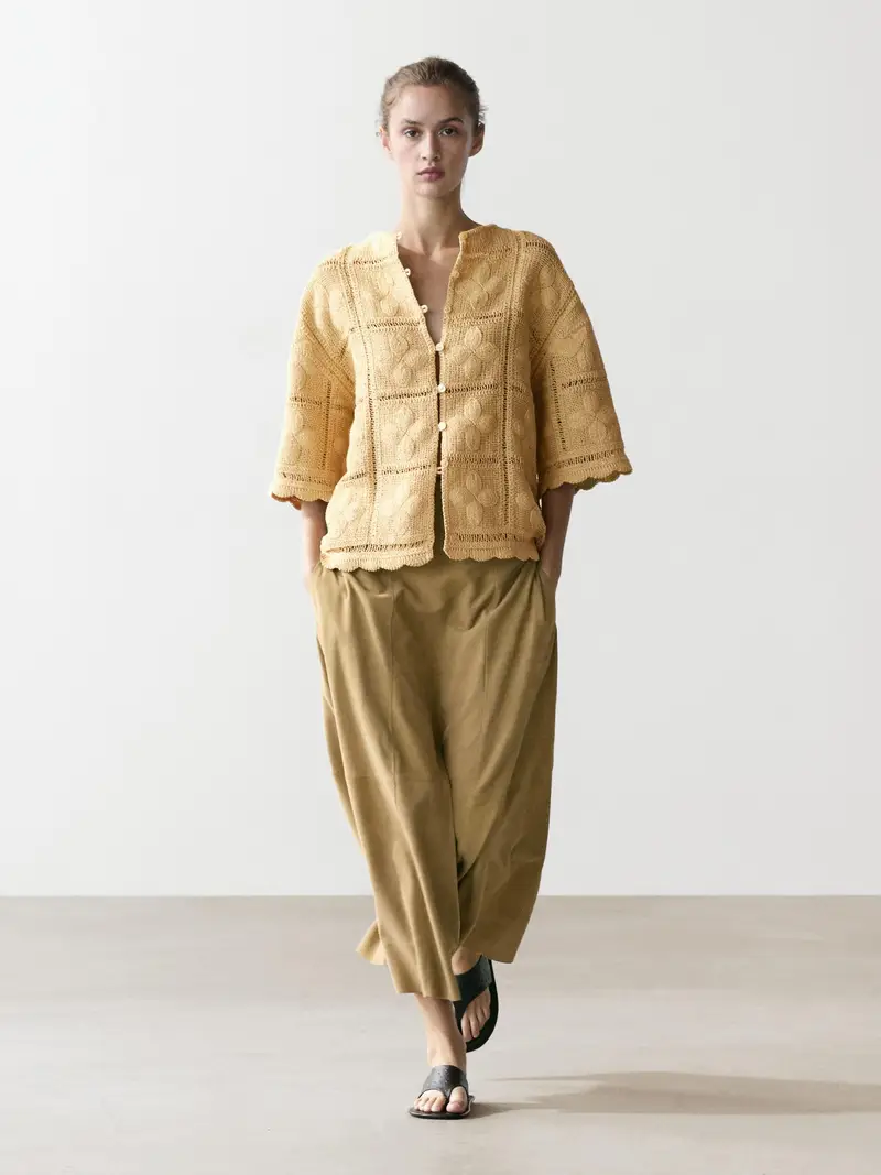 Giacca In Maglia Traforata All uncinetto - Vaniglia - - Massimo Dutti - Femminile