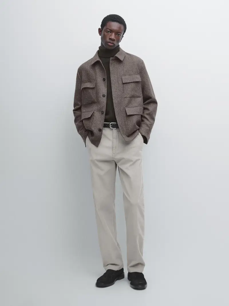 Giacca In Misto Lana Con Motivo A Spina Di Pesce - Visone - - Massimo Dutti - Maschile