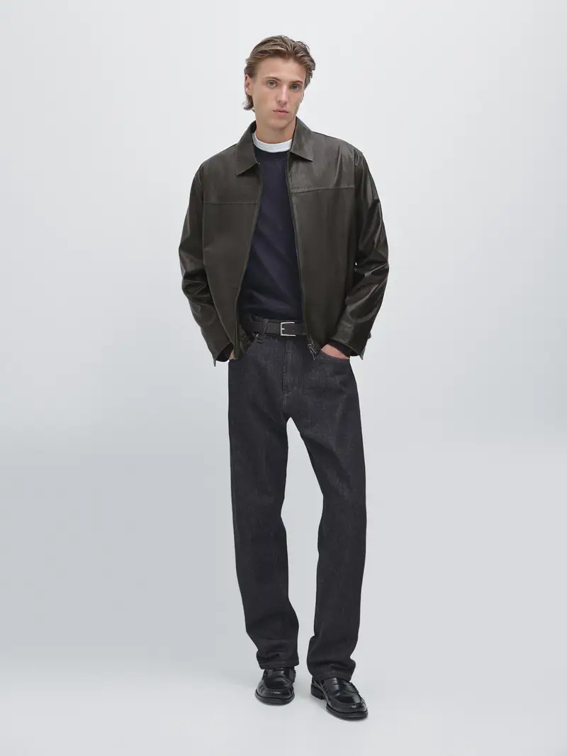 Giacca In Pelle Effetto Consumato - Marrone - - Massimo Dutti - Maschile