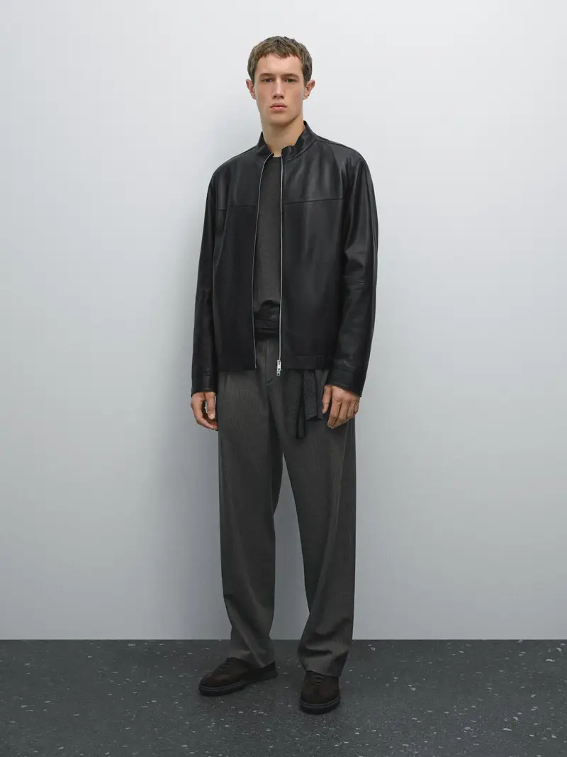 Giacca In Pelle Ovina Nappata - Nero - - Massimo Dutti - Maschile