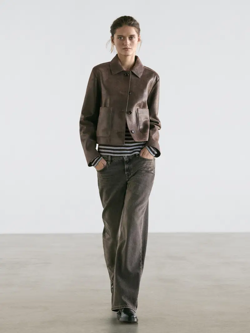 Giacca In Pelle Scamosciata - Marrone - - Massimo Dutti - Femminile