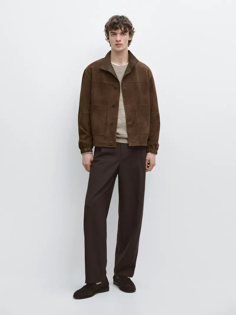 Giacca In Pelle Scamosciata - Marrone Tabacco - - Massimo Dutti - Maschile