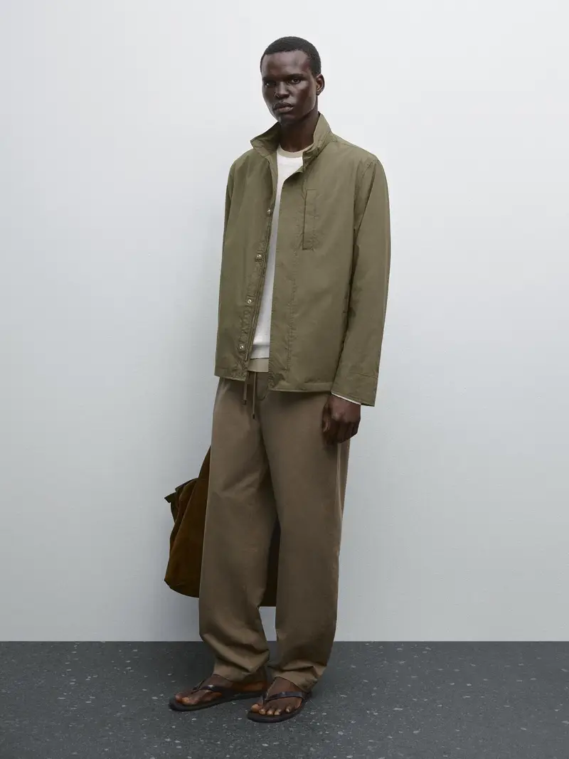 Giacca In Tessuto Tecnico - Kaki - - Massimo Dutti - Maschile