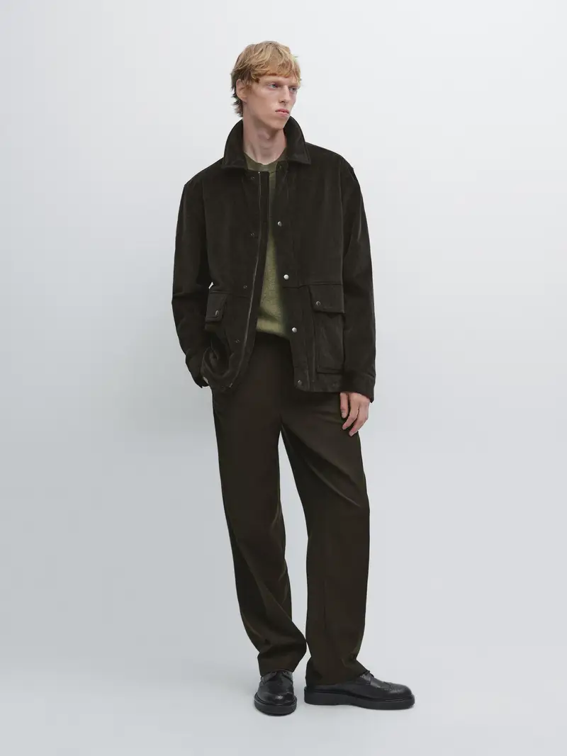 Giacca In Velluto A Costine - Cioccolato - - Massimo Dutti - Maschile