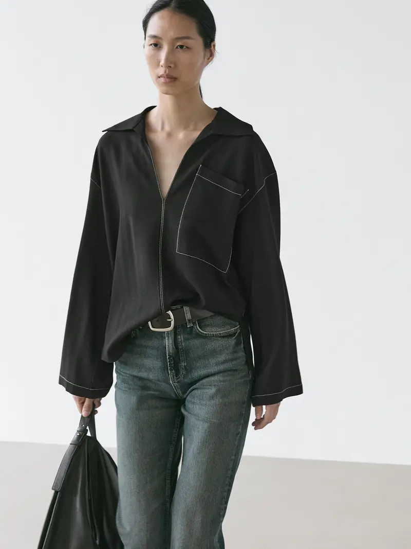 Giacca Morbida Con Tasca In Misto Lana - Nero - - Massimo Dutti - Femminile