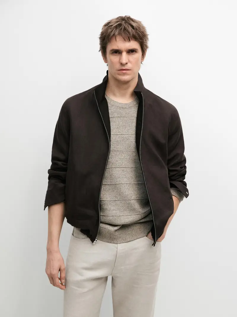 Giacca Reversibile Lino - Nero - - Massimo Dutti - Maschile