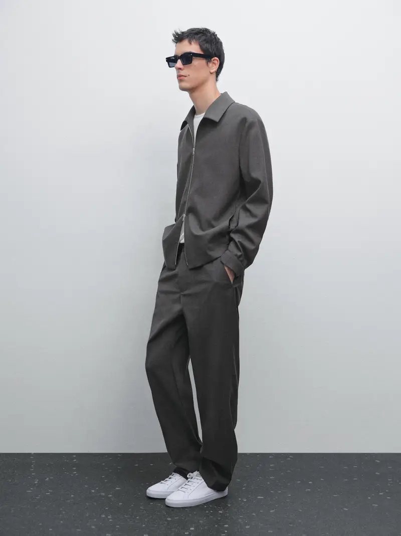 Giacca Total Look In Misto Lana - Grigio - - Massimo Dutti - Maschile