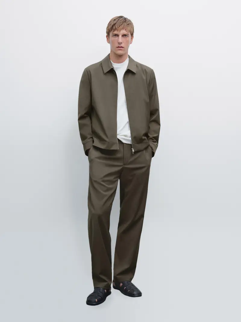 Giacca Total Look In Misto Lana - Kaki Oscuro - - Massimo Dutti - Maschile