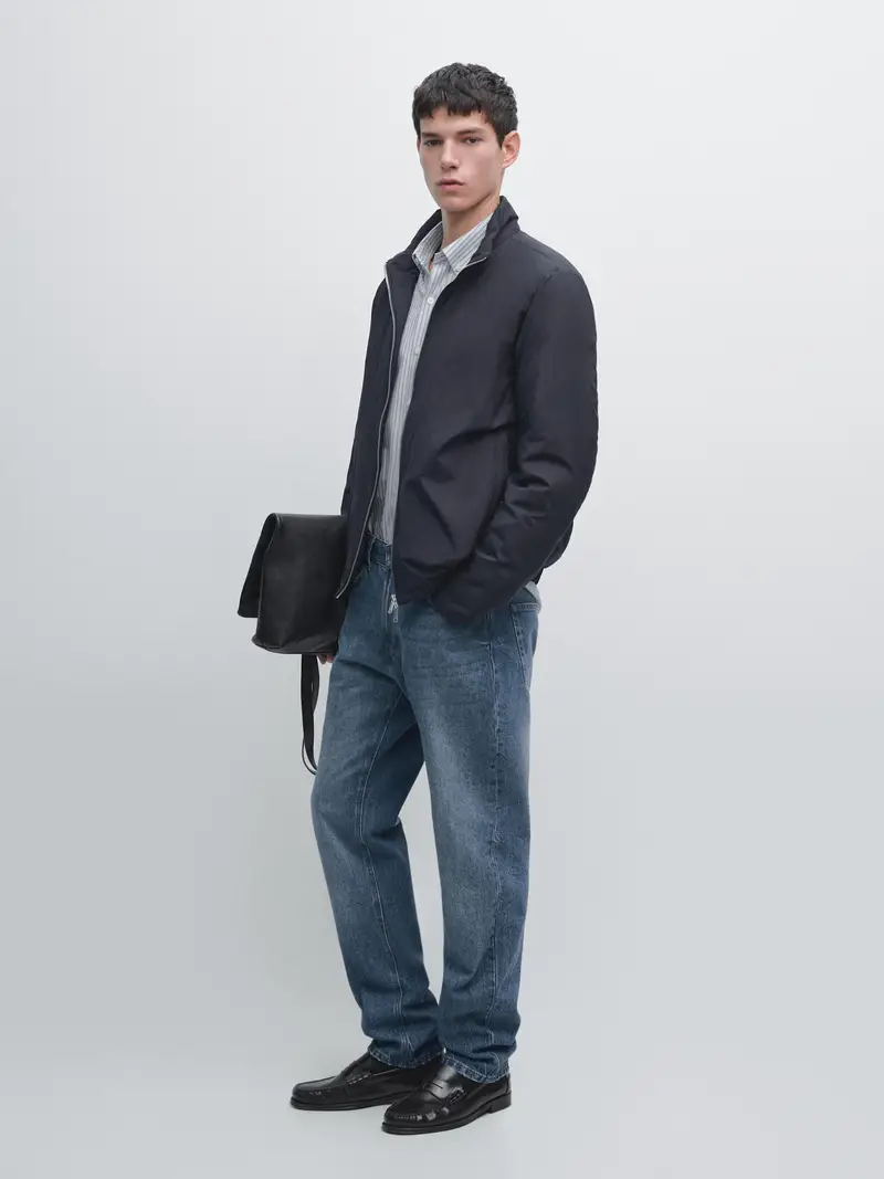 Giacca Ultraleggera Misto Piumino Water Repellent - Blu Marino - - Massimo Dutti - Maschile