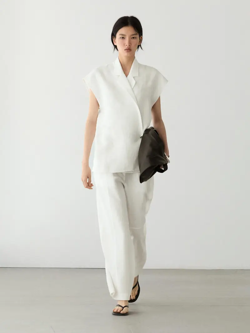 Gilet Con Bottoni In Lino - Bianco Roto - - Massimo Dutti - Femminile