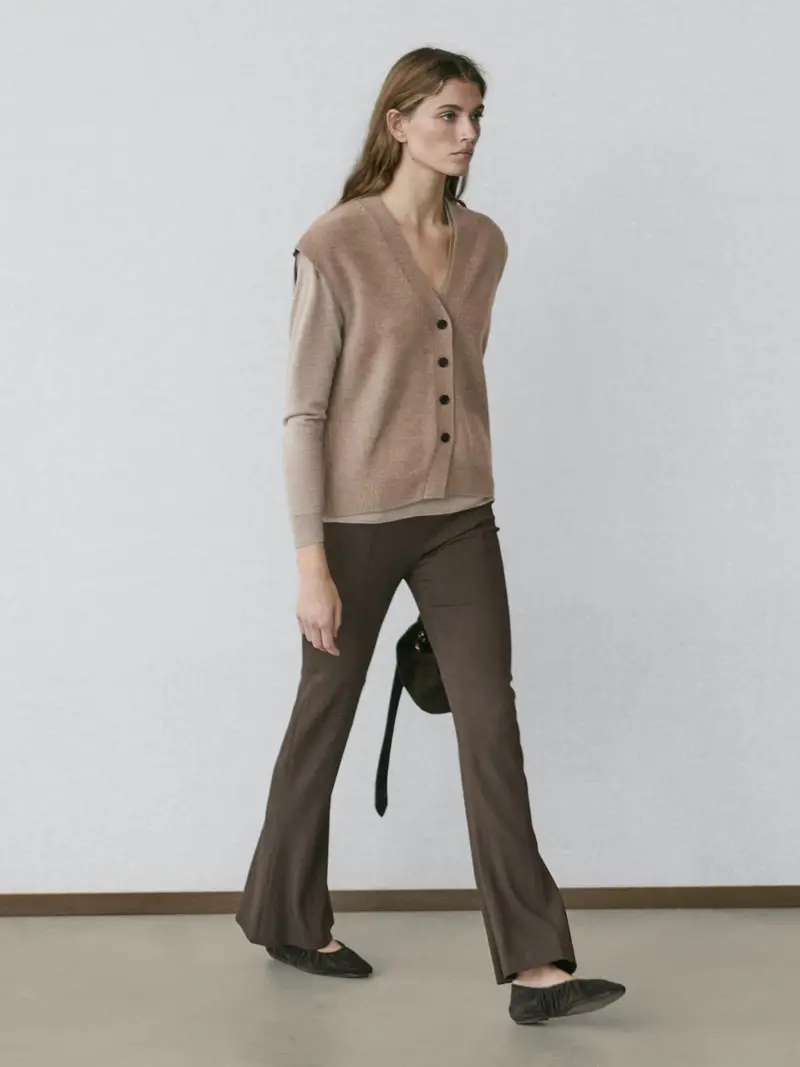 Gilet In Maglia Con Scollo A V Misto Lana - Visone - - Massimo Dutti - Femminile