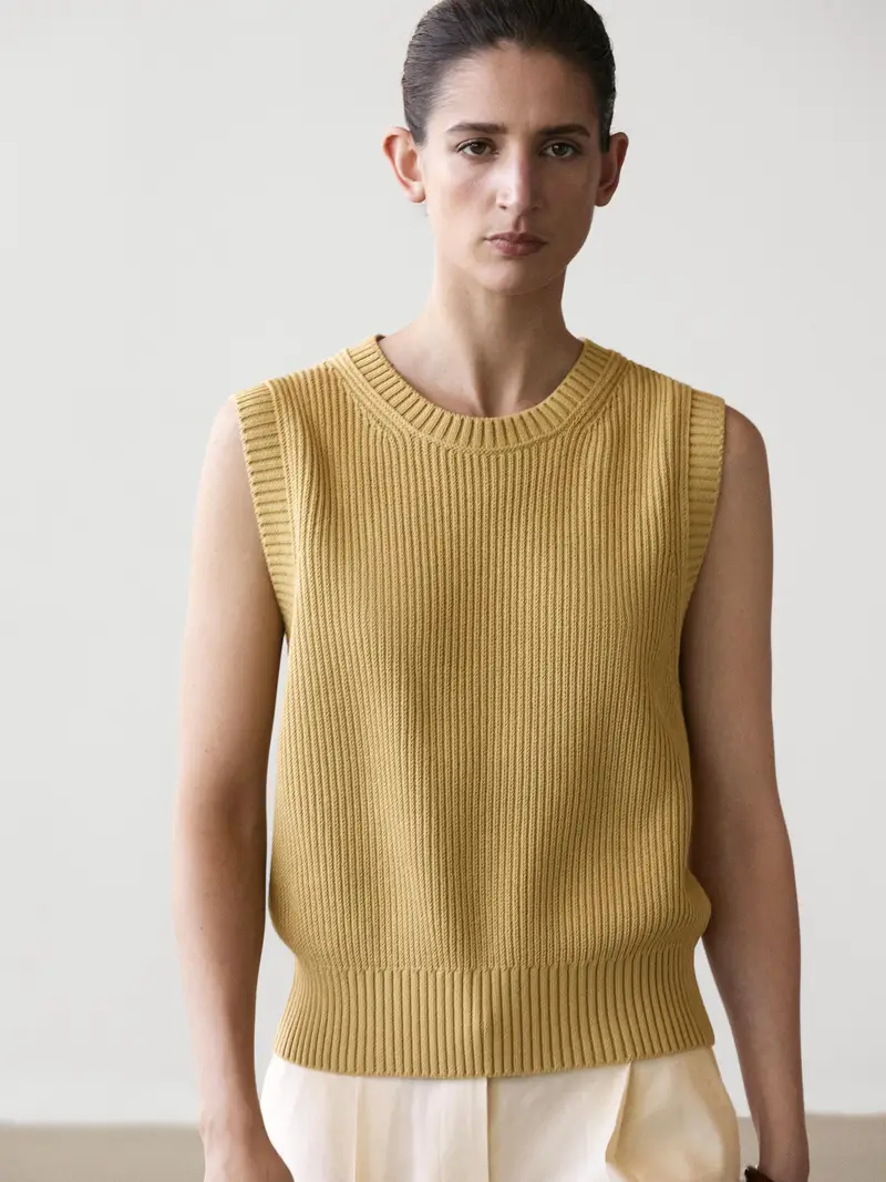 Gilet In Maglia Girocollo Di Cotone - Verdoso - - Massimo Dutti - Femminile