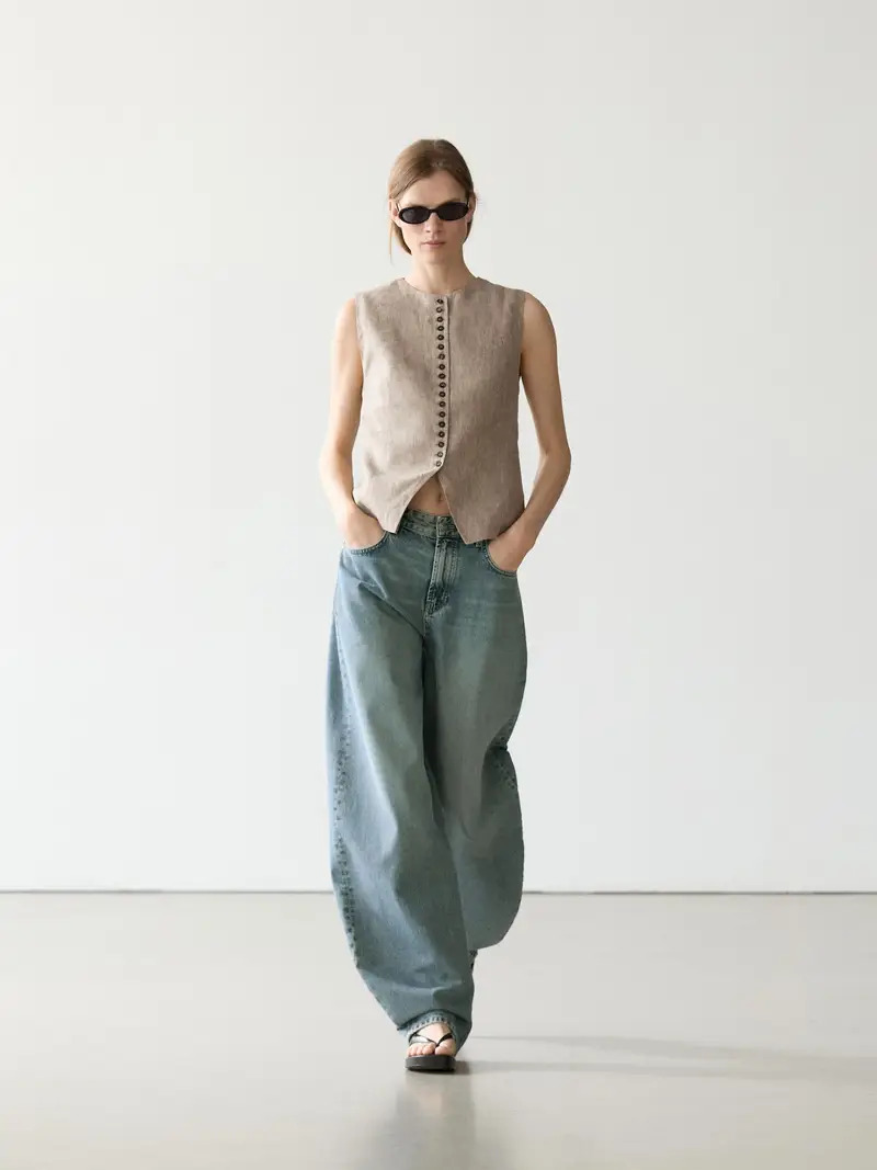 Gilet Mélange Con Bottoni In Lino - Beige - - Massimo Dutti - Femminile