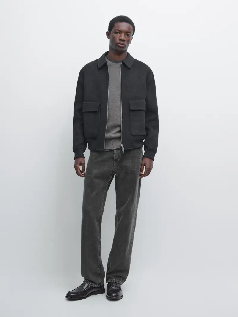 Giubbotto Con Tasche Misto Lana - Grigio Antracite - - Massimo Dutti - Maschile