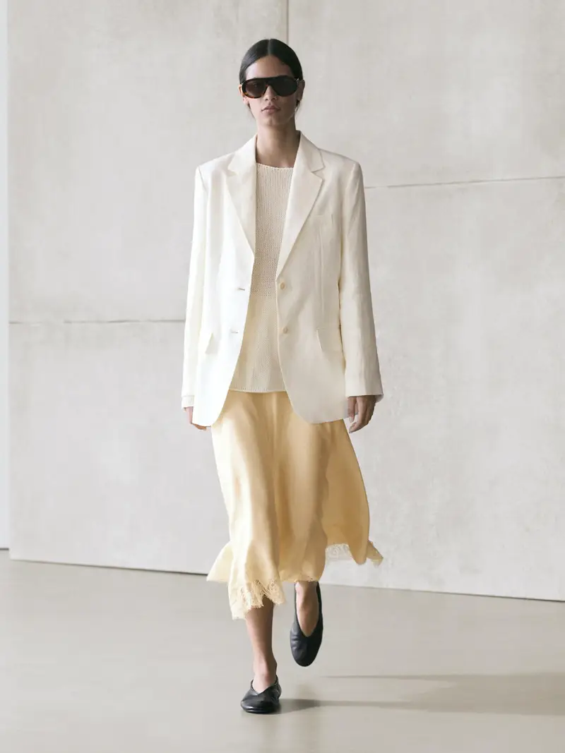 Gonna Asimmetrica Con Dettagli In Pizzo - Vaniglia - (It 44) - Massimo Dutti - Femminile