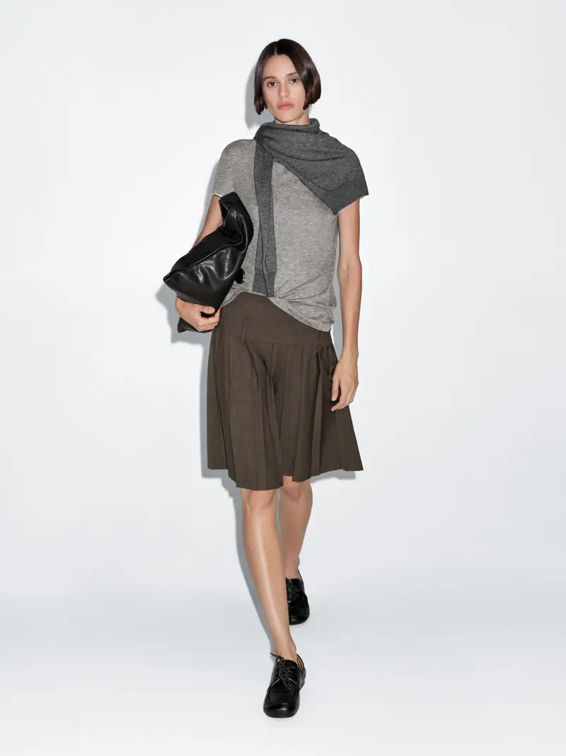 Gonna Corta Con Fusciacca A Pieghe - Cioccolato - (It 46) - Massimo Dutti - Femminile