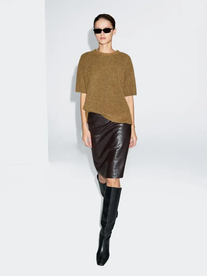 Gonna Corta In Pelle Nappata - Marrone - - Massimo Dutti - Femminile