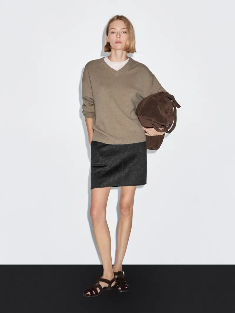 Gonna Corta In Pelliccia Sintetica - Grigio Scuro - - Massimo Dutti - Femminile