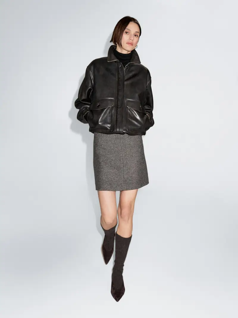 Gonna Corta Mélange In Misto Alpaca E Lana - Grigio Scuro - (It 44) - Massimo Dutti - Femminile