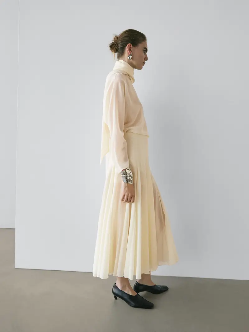 Gonna Corta Morbida A Balze - Studio - Ecru - - Massimo Dutti - Femminile