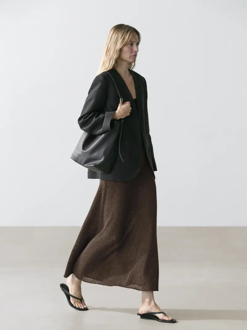 Gonna Lunga In Maglia Misto Cotone - Cioccolato - - Massimo Dutti - Femminile