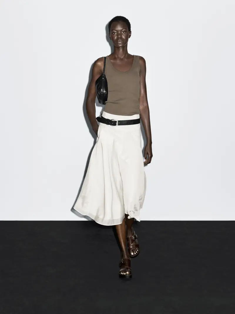 Gonna Midi Carré A Balze - Ecru - (It 42) - Massimo Dutti - Femminile