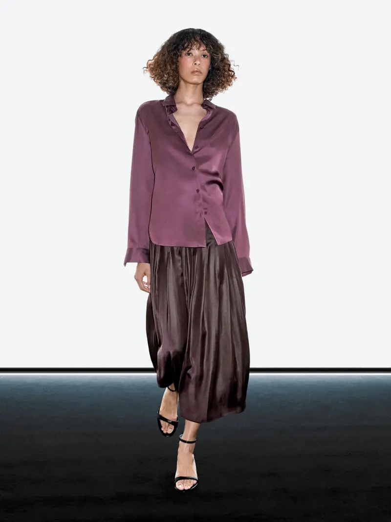 Gonna Midi Con Balze E Finitura Incerata - Melenzana - (It 40) - Massimo Dutti - Female